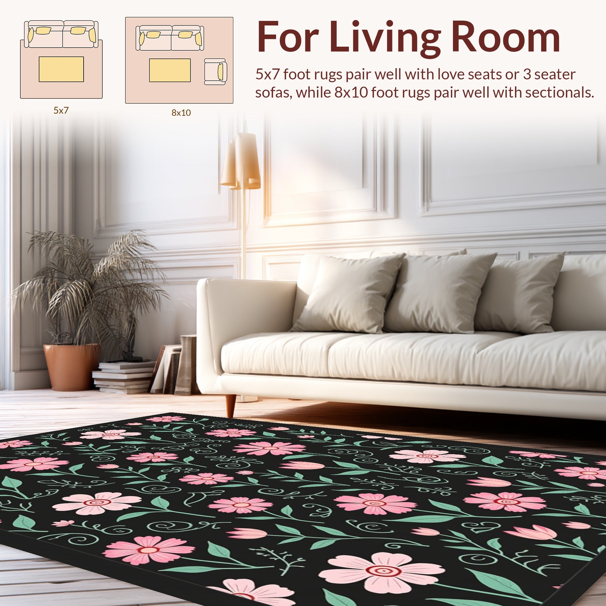 Pink Floral Swirl Pattern Rug