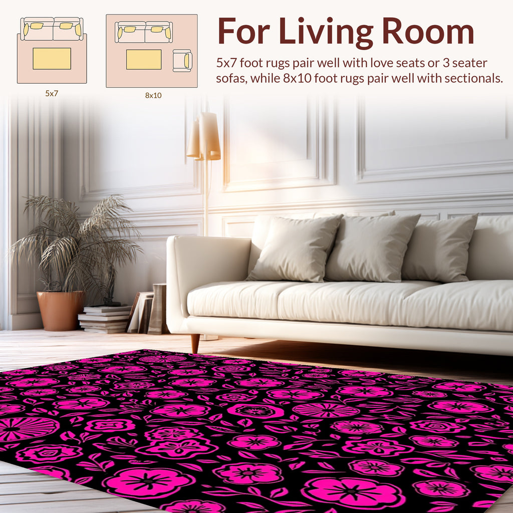 Bold Pink Floral Pattern Rug