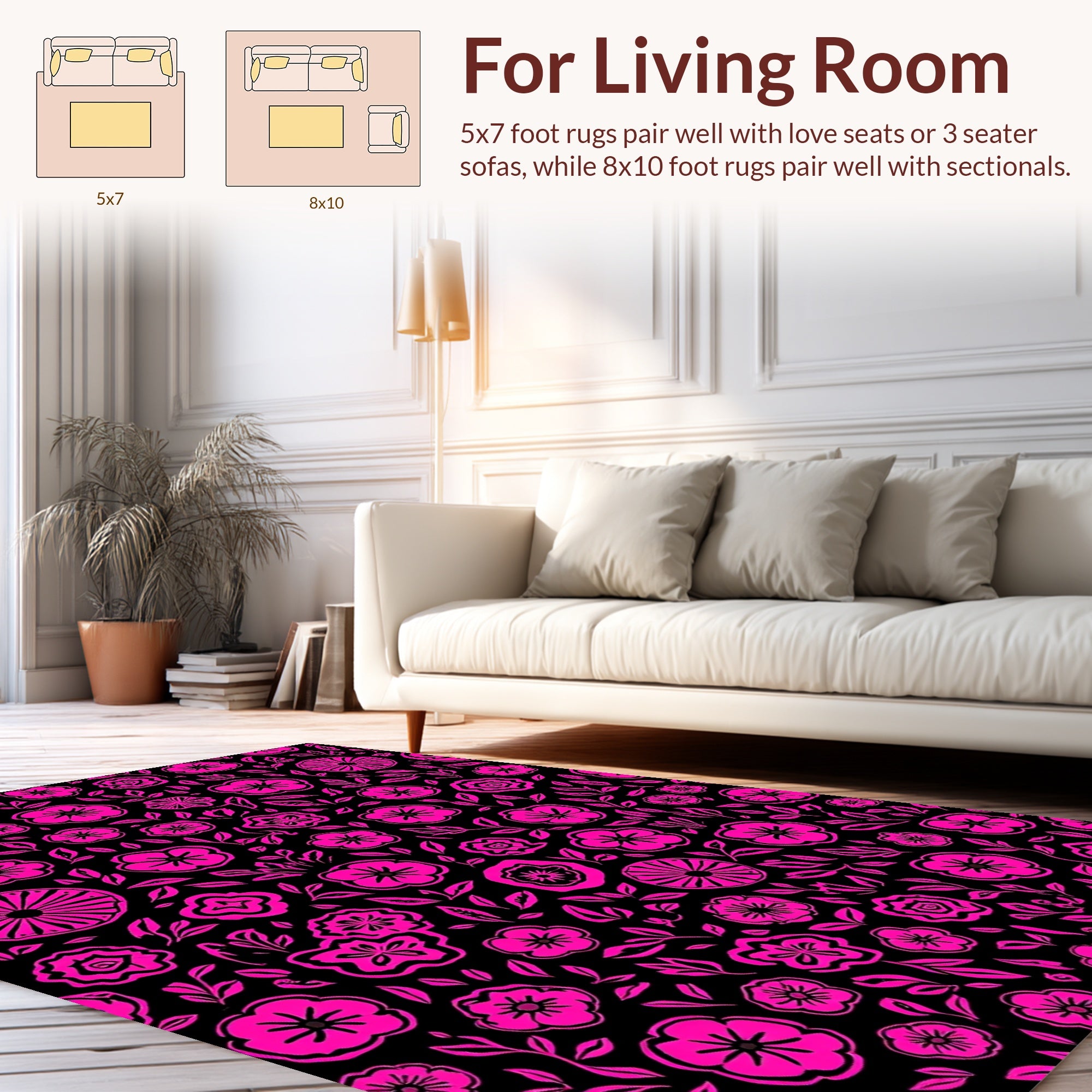 Bold Pink Floral Pattern Rug