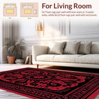 Elegant Red Black Floral Arabesque Rug
