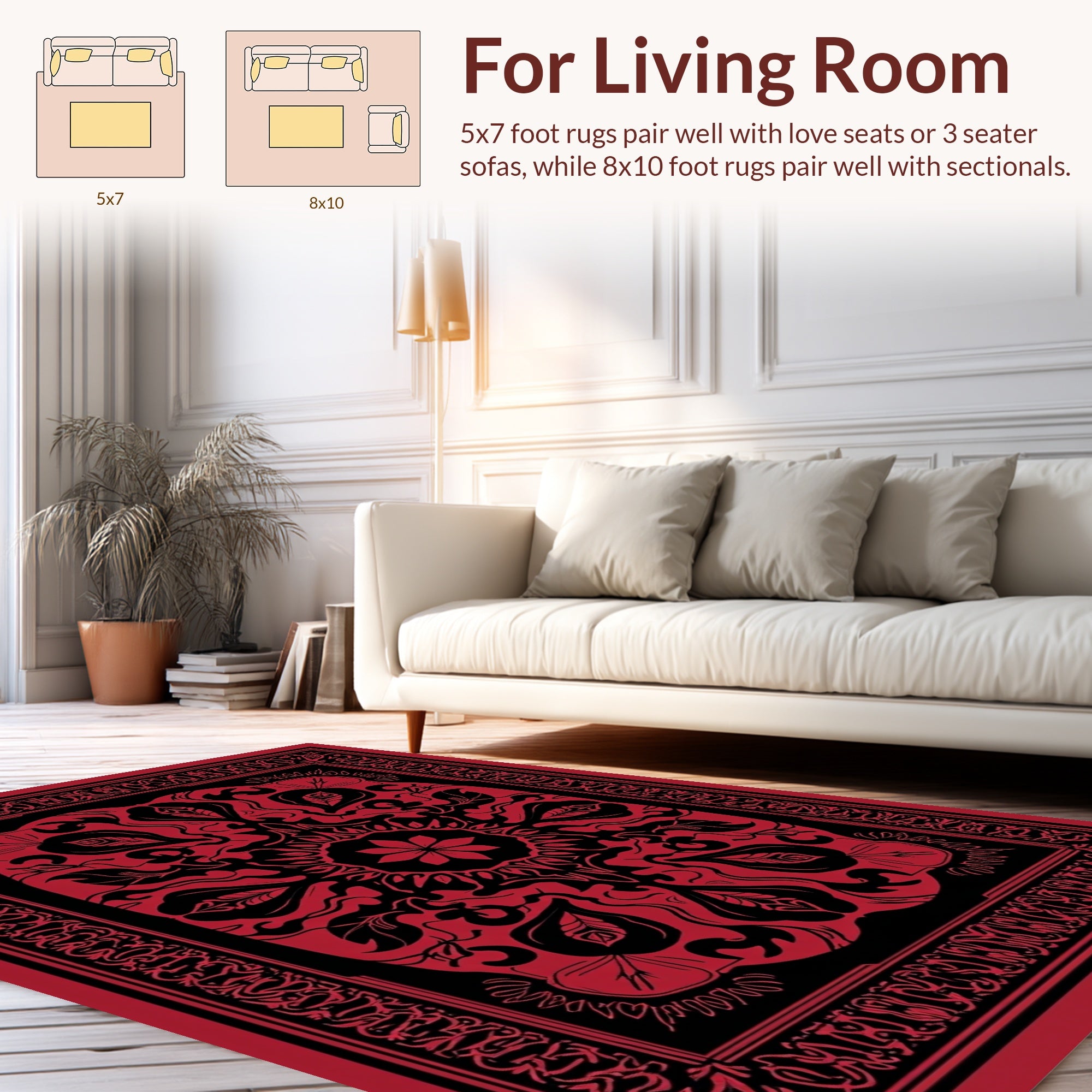 Elegant Red Black Floral Arabesque Rug