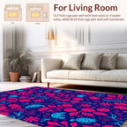 Blue Pink Floral Turtle Pattern Rug