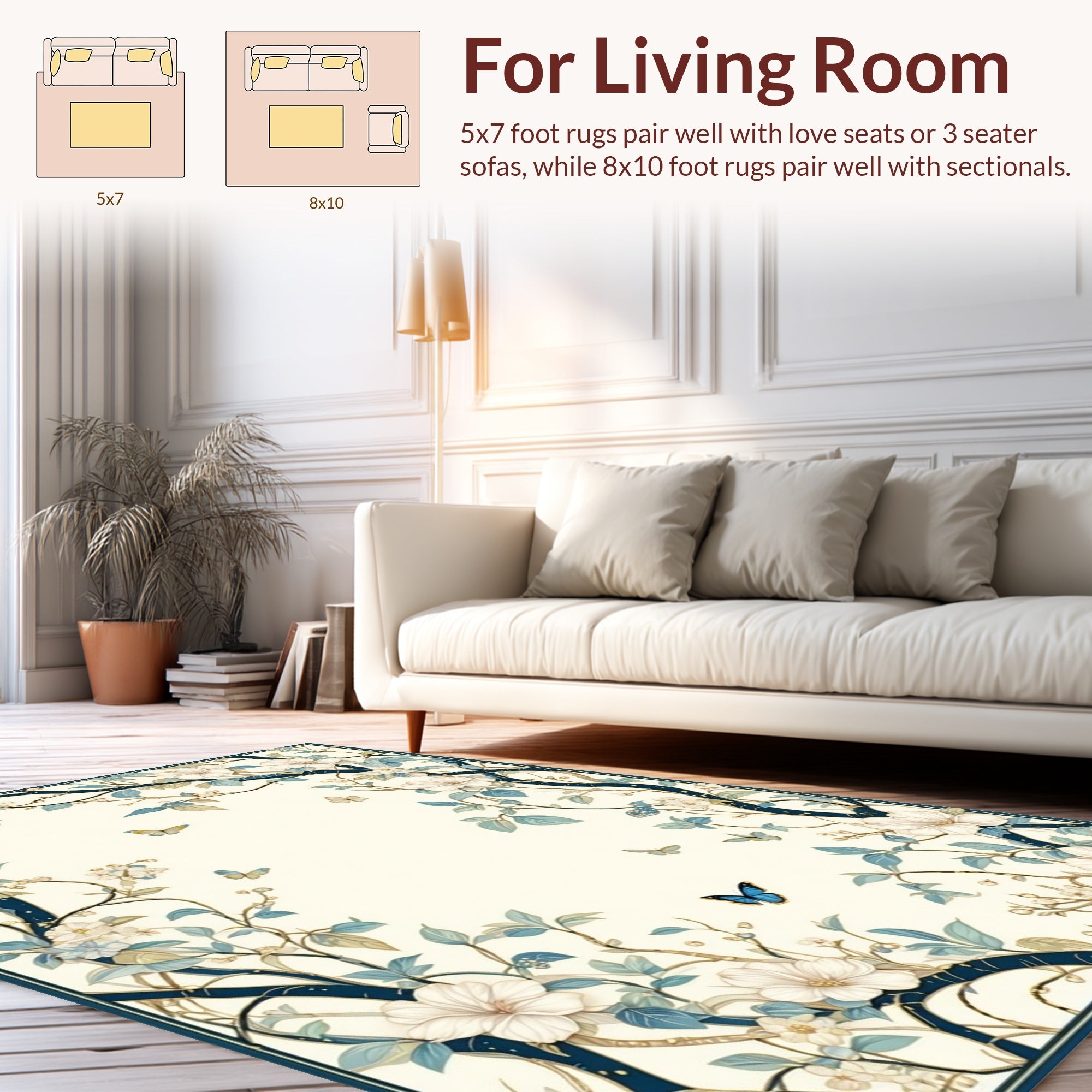 Botanical Garden Butterflies Delicate Floral Rug