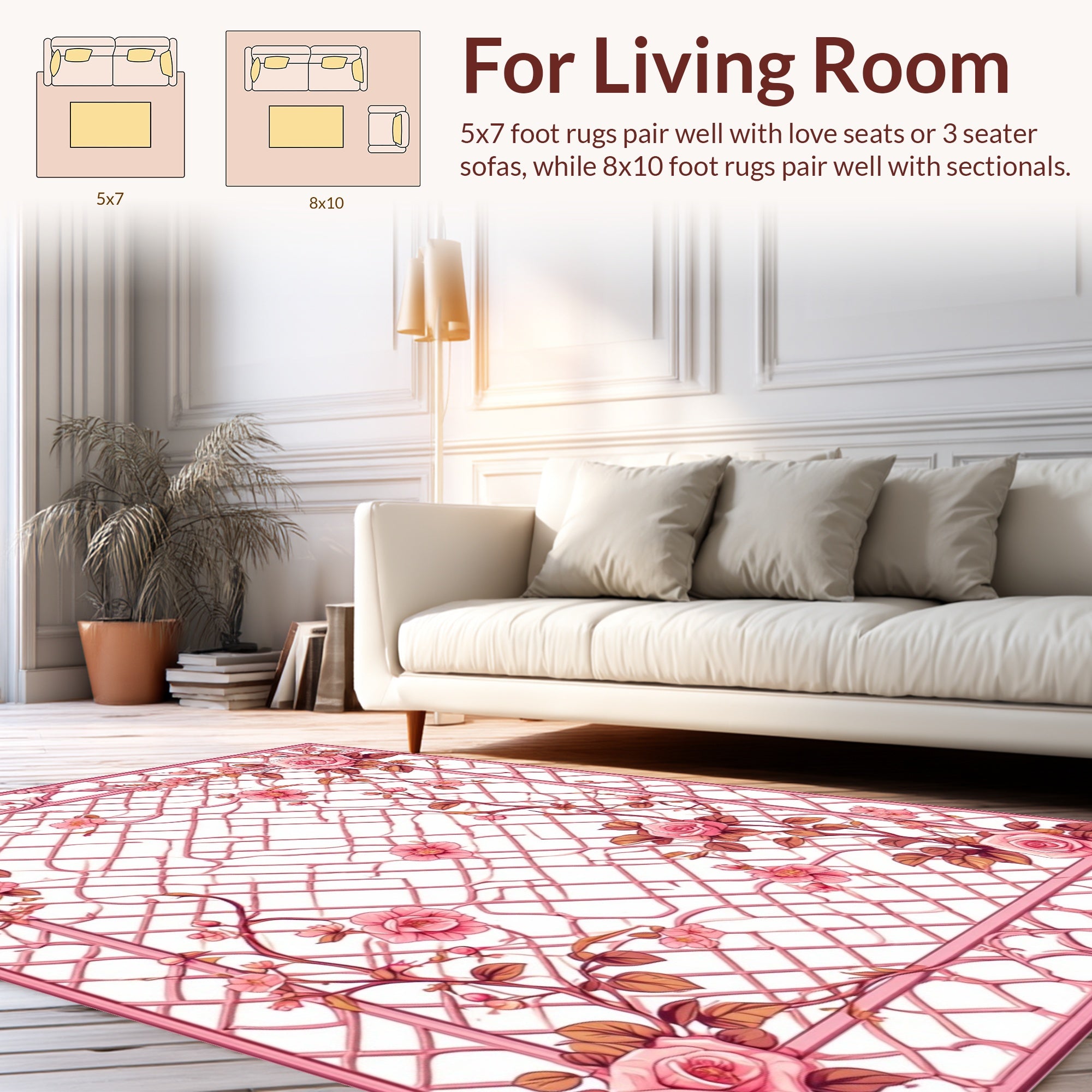 Pink Rose Garden Lattice Pattern Rug