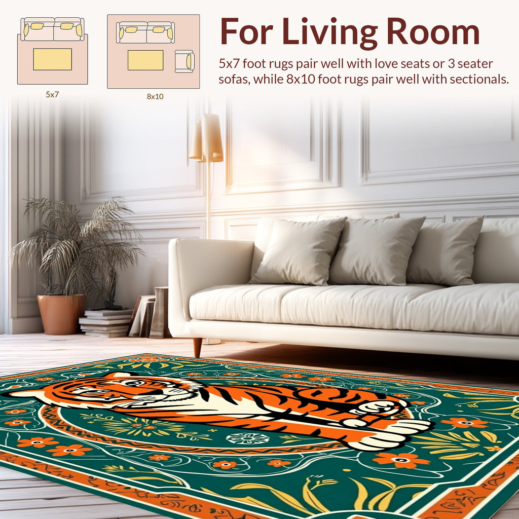 Bold Tiger Floral Medallion Design Rug