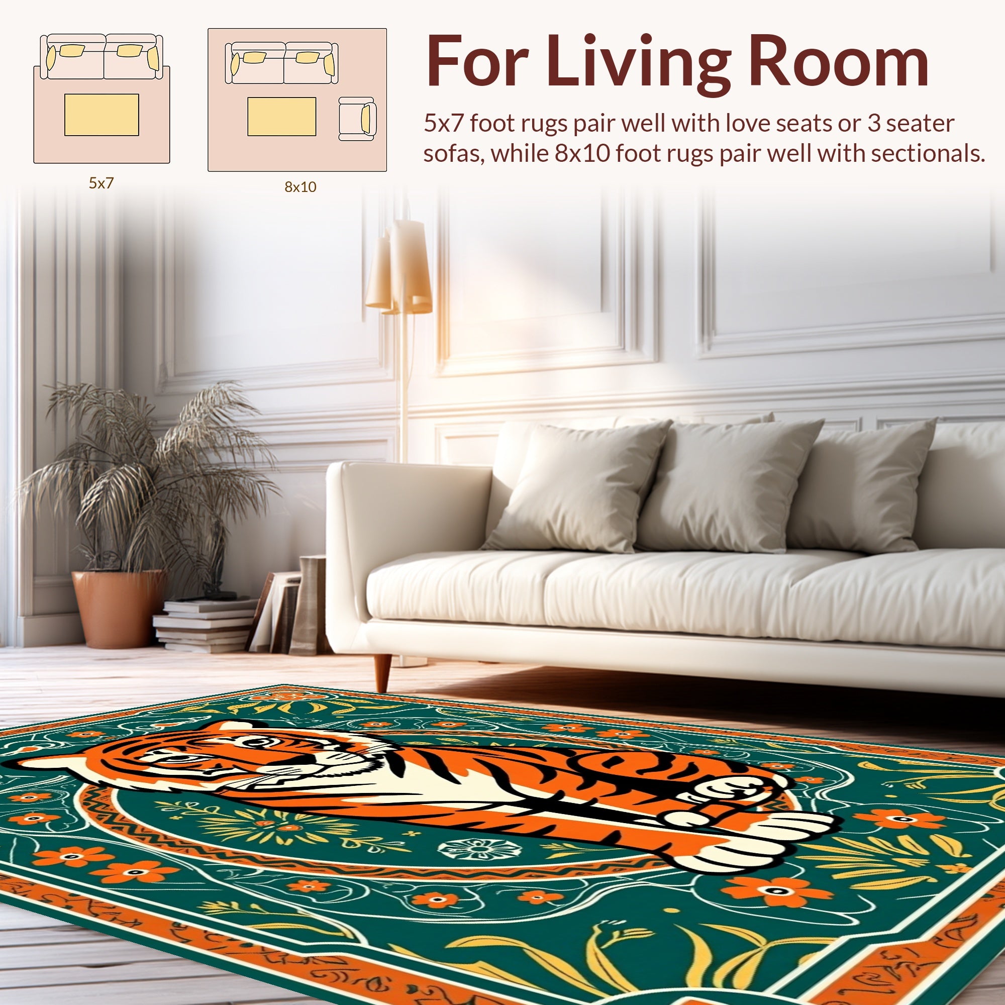 Bold Tiger Floral Medallion Design Rug