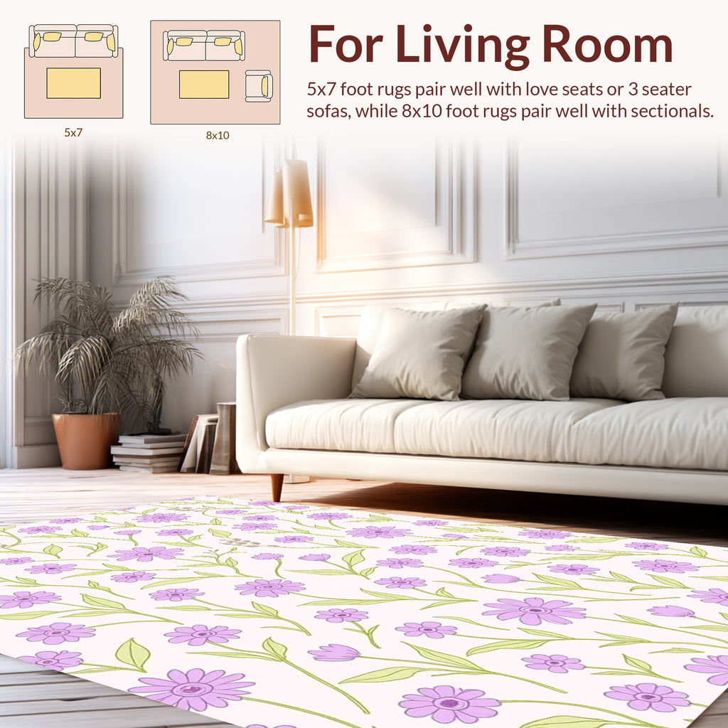 Delicate Purple Floral Pattern Rug