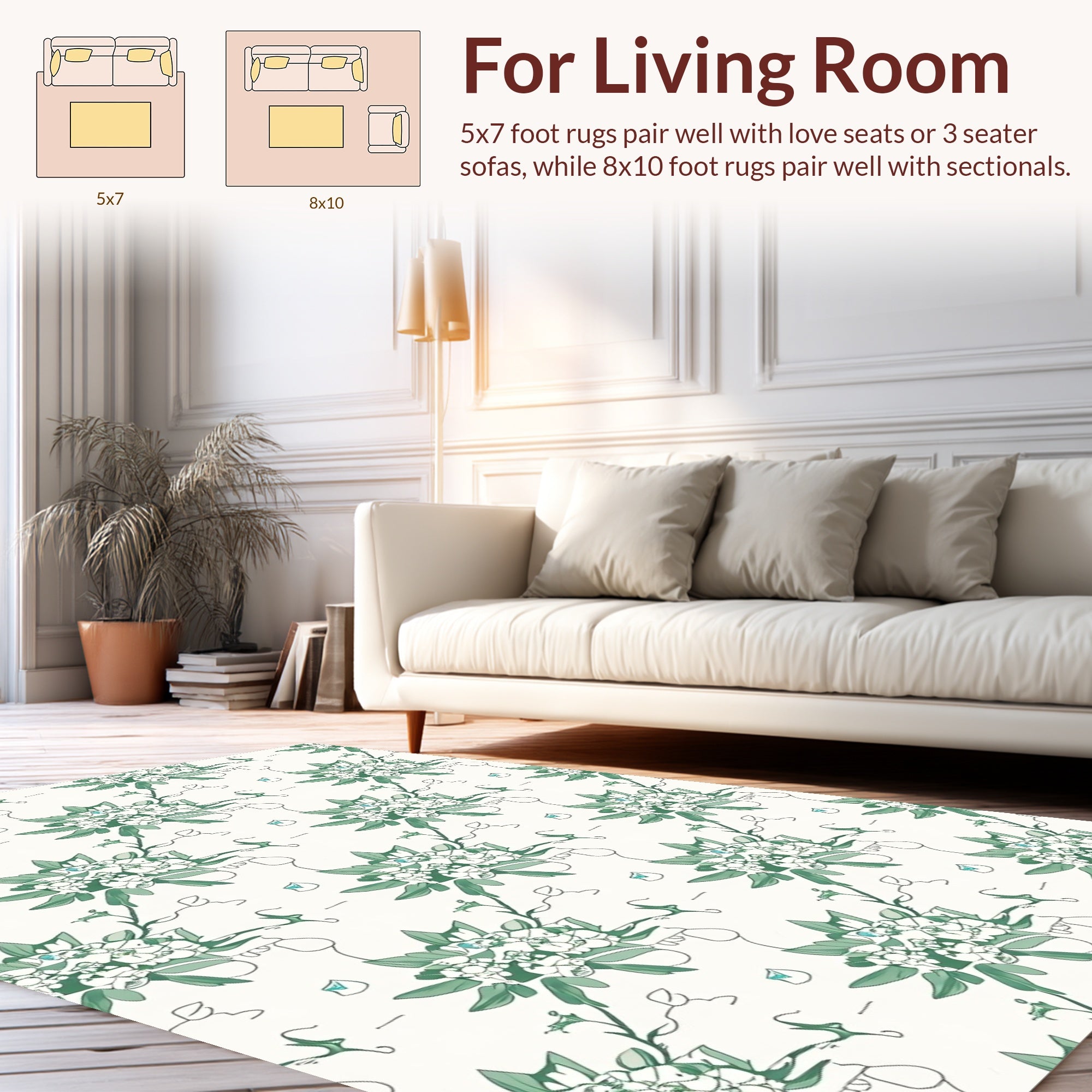 Delicate Floral Vines Botanical Design Rug