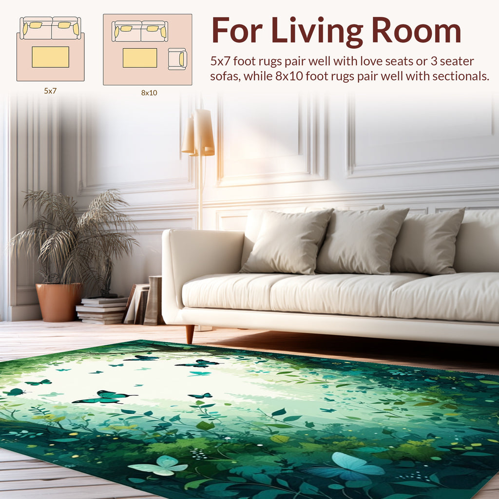 Enchanted Forest Butterfly Garden Scene Rug