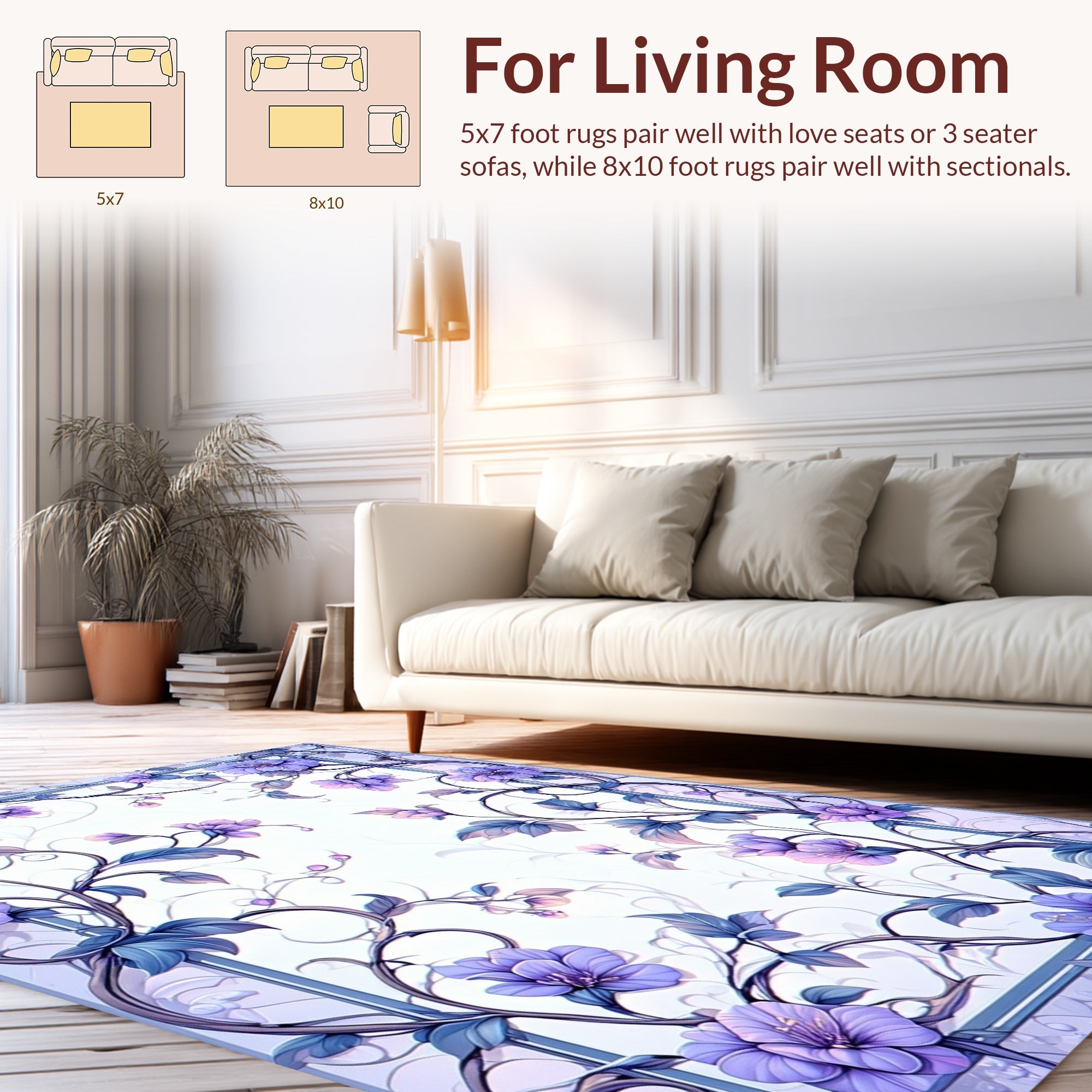 Elegant Violet Floral Vine Design Rug