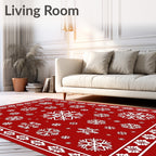 Crimson White Snowflake Mandala Border Rug