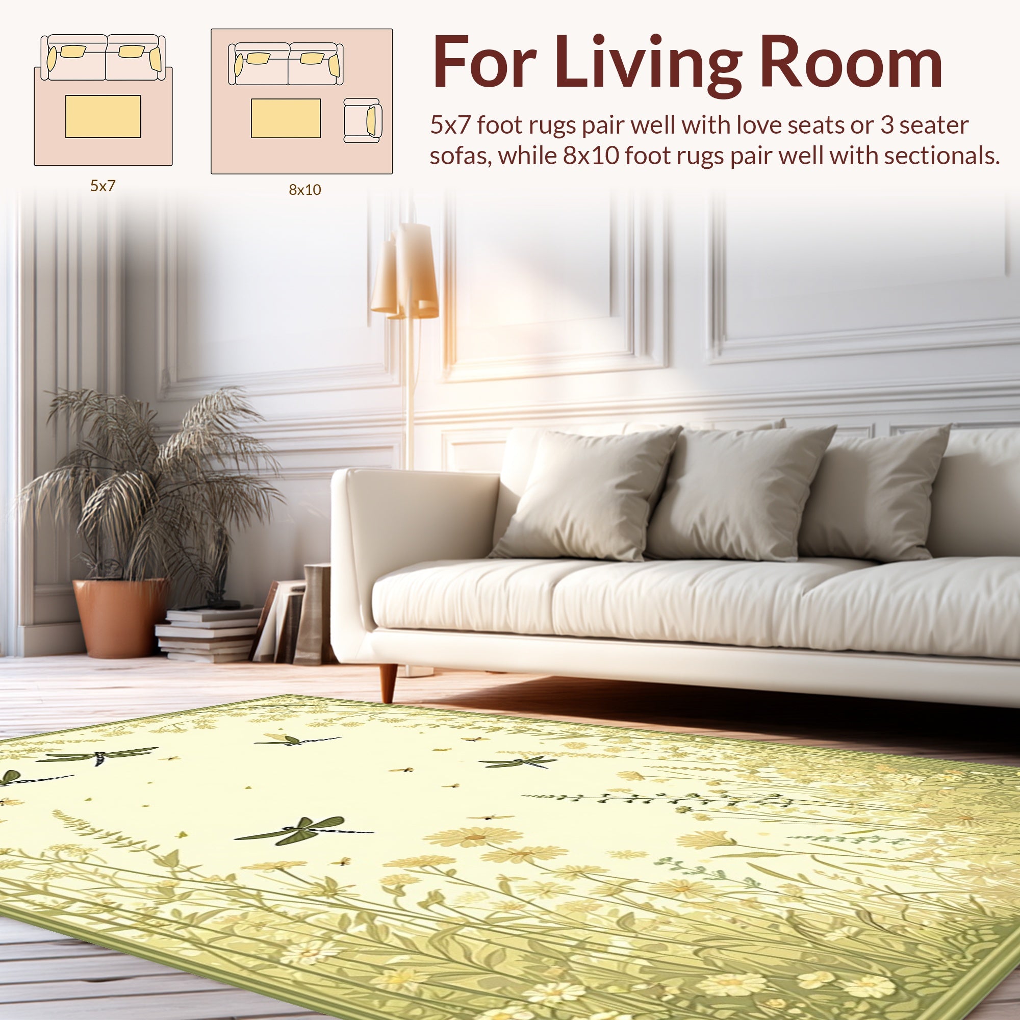 Dragonfly Garden Whimsical Floral Design Rug