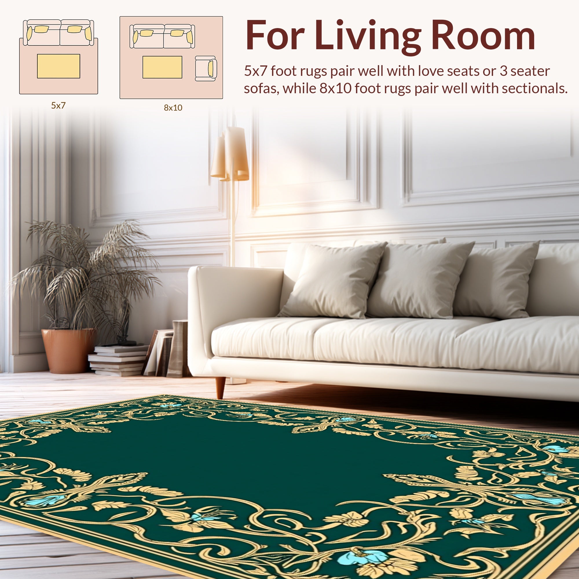 Elegant Floral Scrollwork Border Design Rug