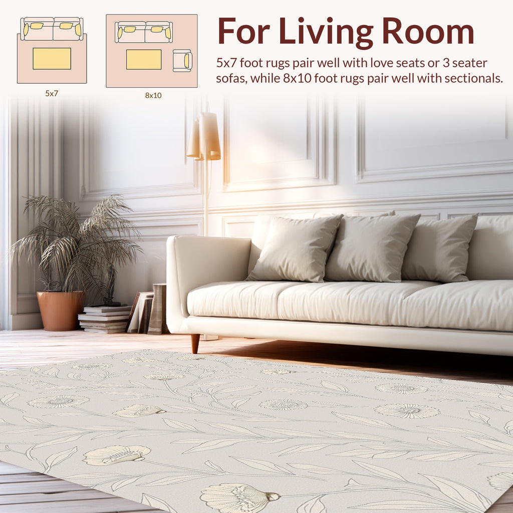 Delicate Floral Line Art Rug