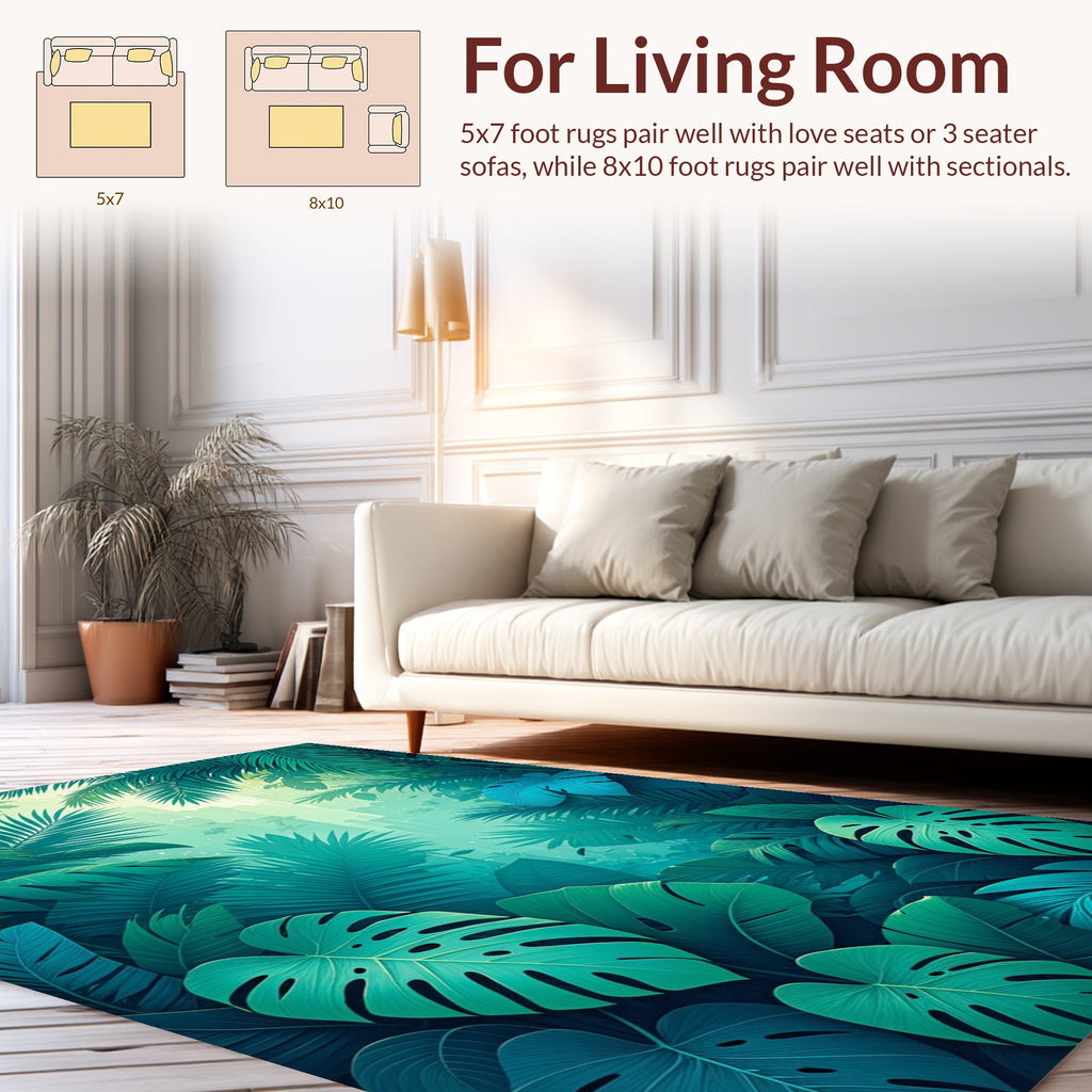 Lush Tropical Foliage Jungle Scene Rug