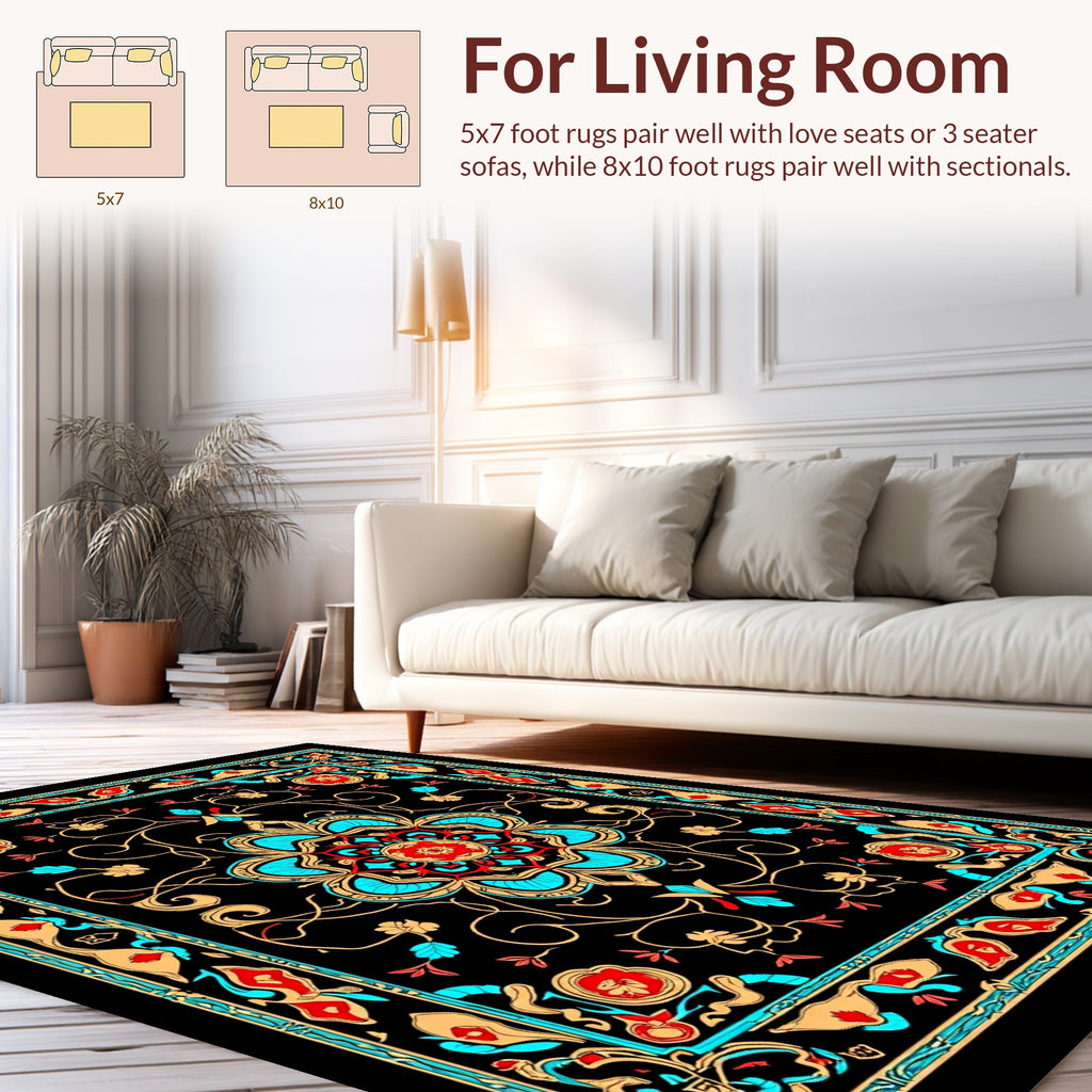 Intricate Floral Mandala Patterned Rug