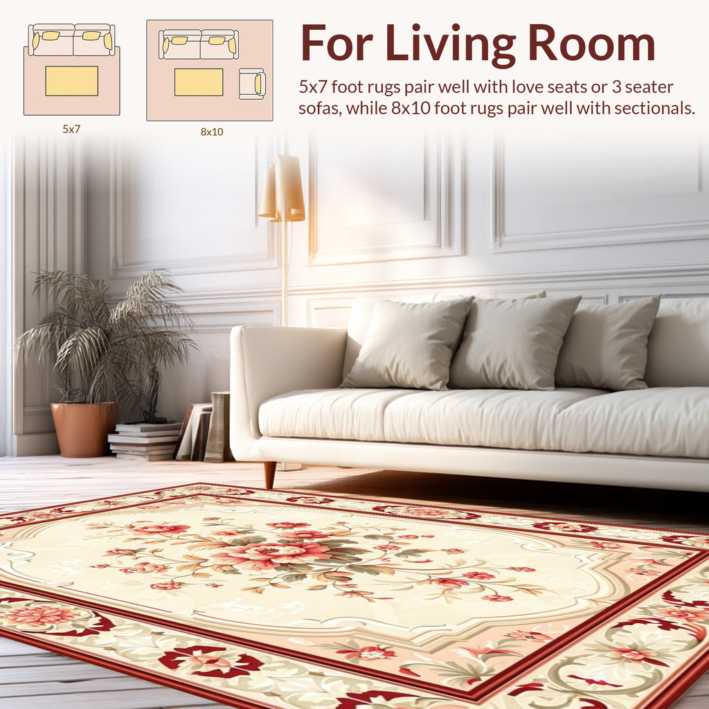 Traditional Floral Design with Red Border Rug