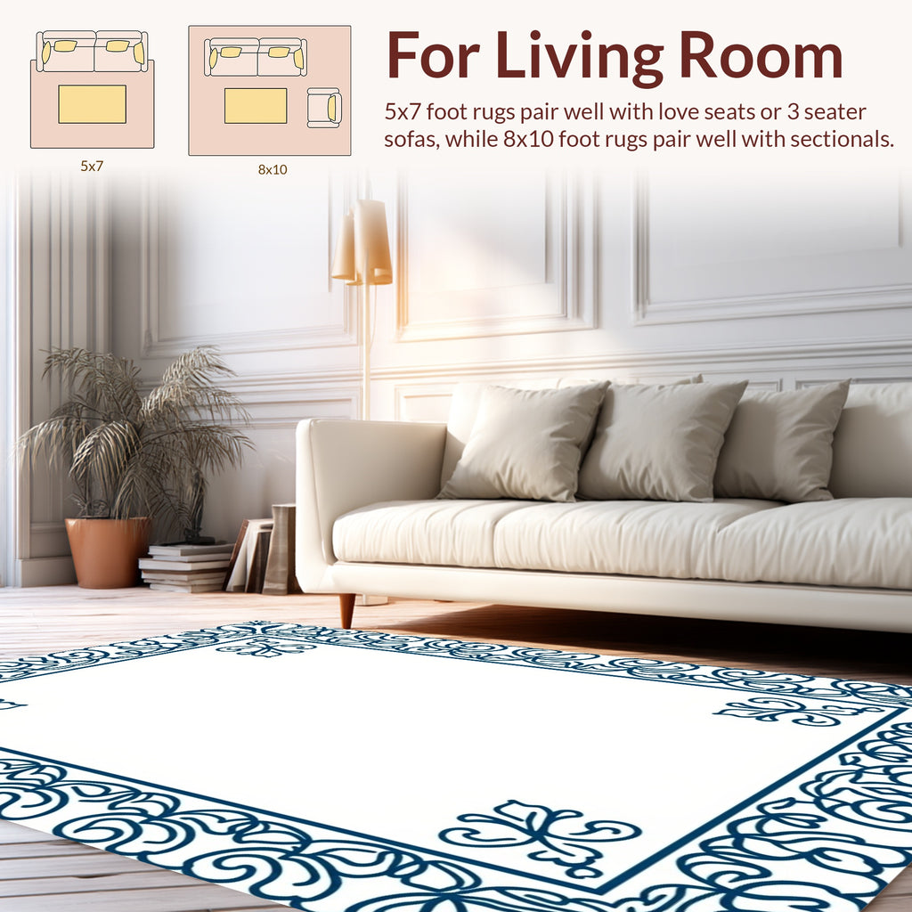 Ornate Floral Scroll Border Design Rug