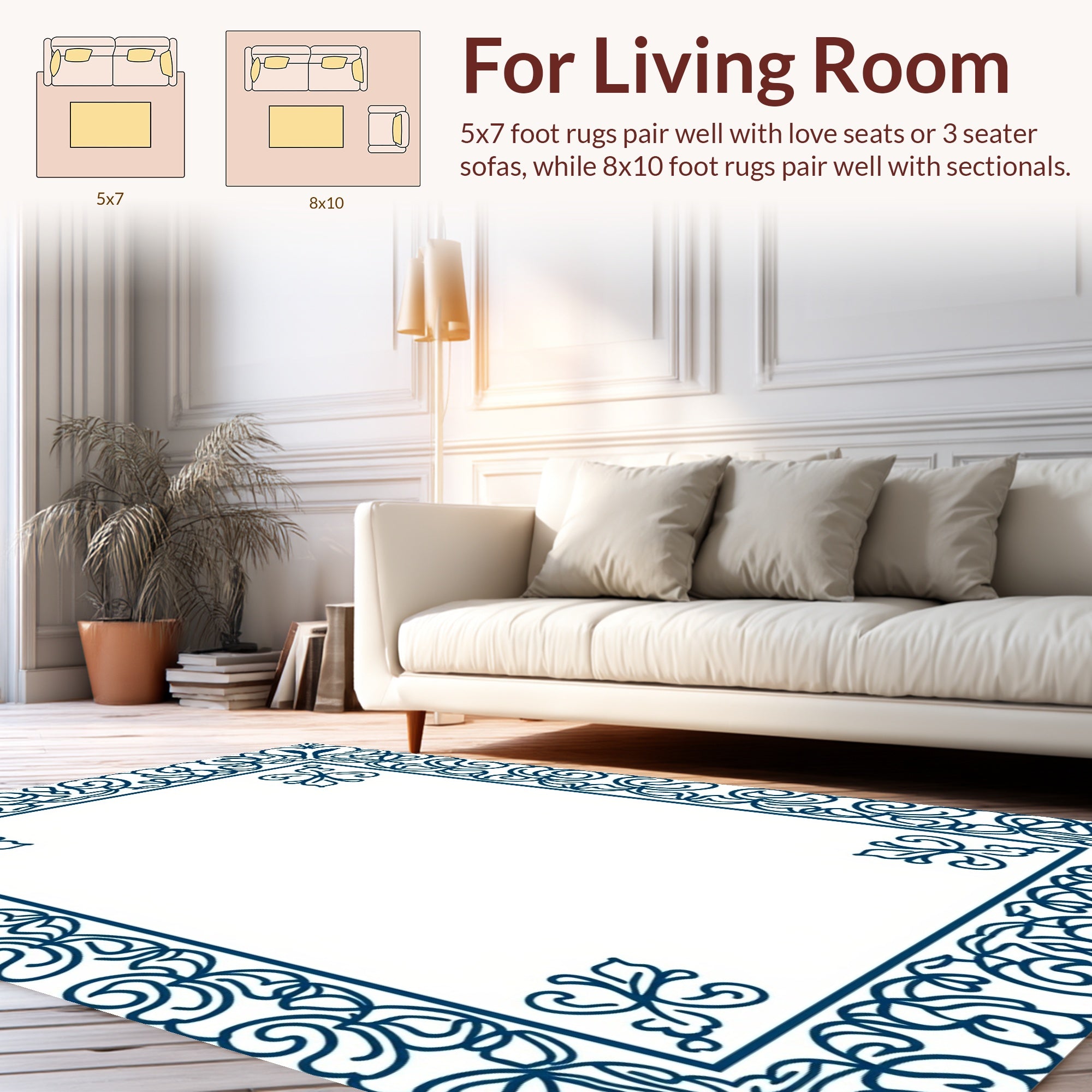 Ornate Floral Scroll Border Design Rug