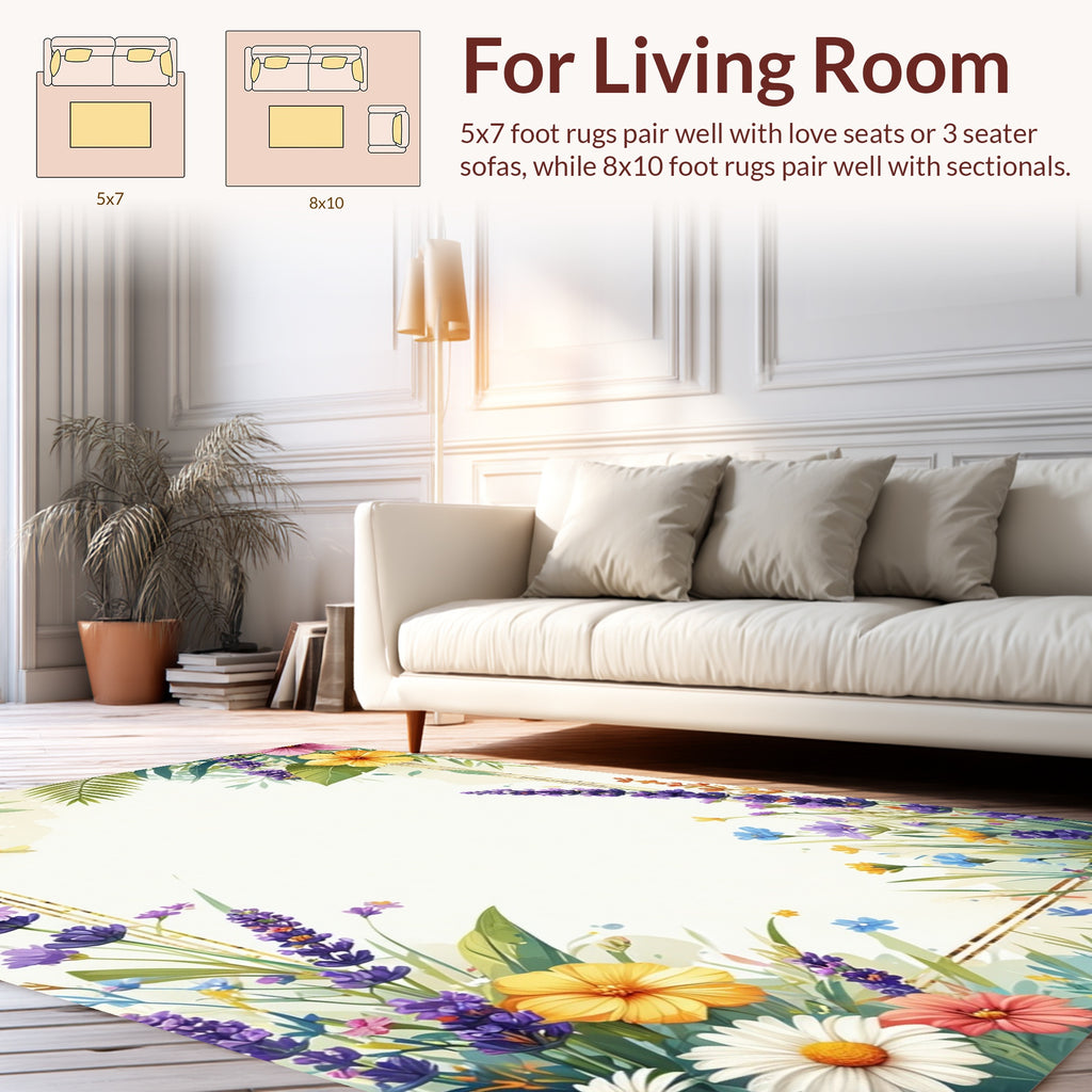 Floral Meadow Watercolor Border Design Rug