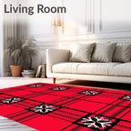 Red Black Plaid Snowflake Square Rug