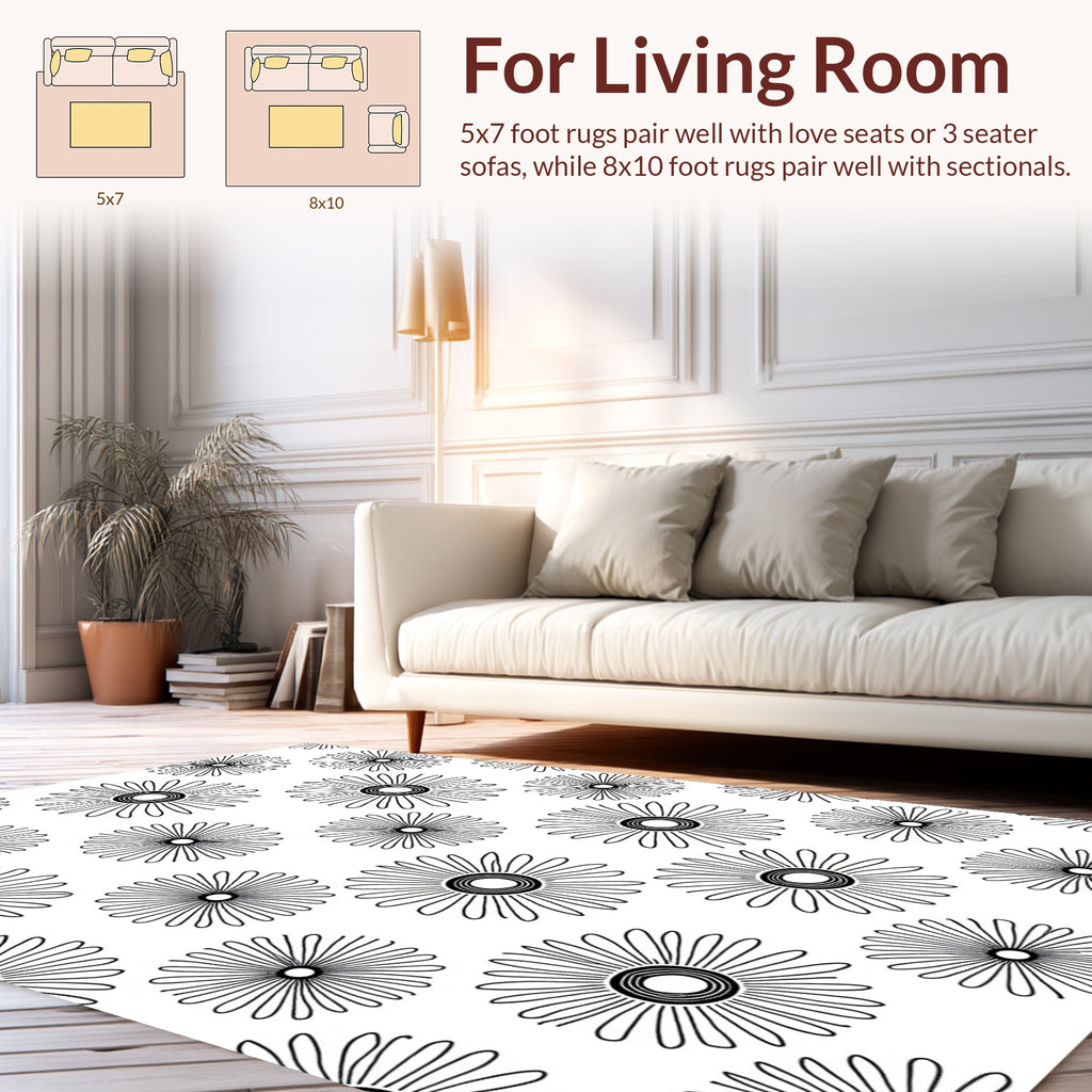 Radial Bloom Black And White Pattern Rug