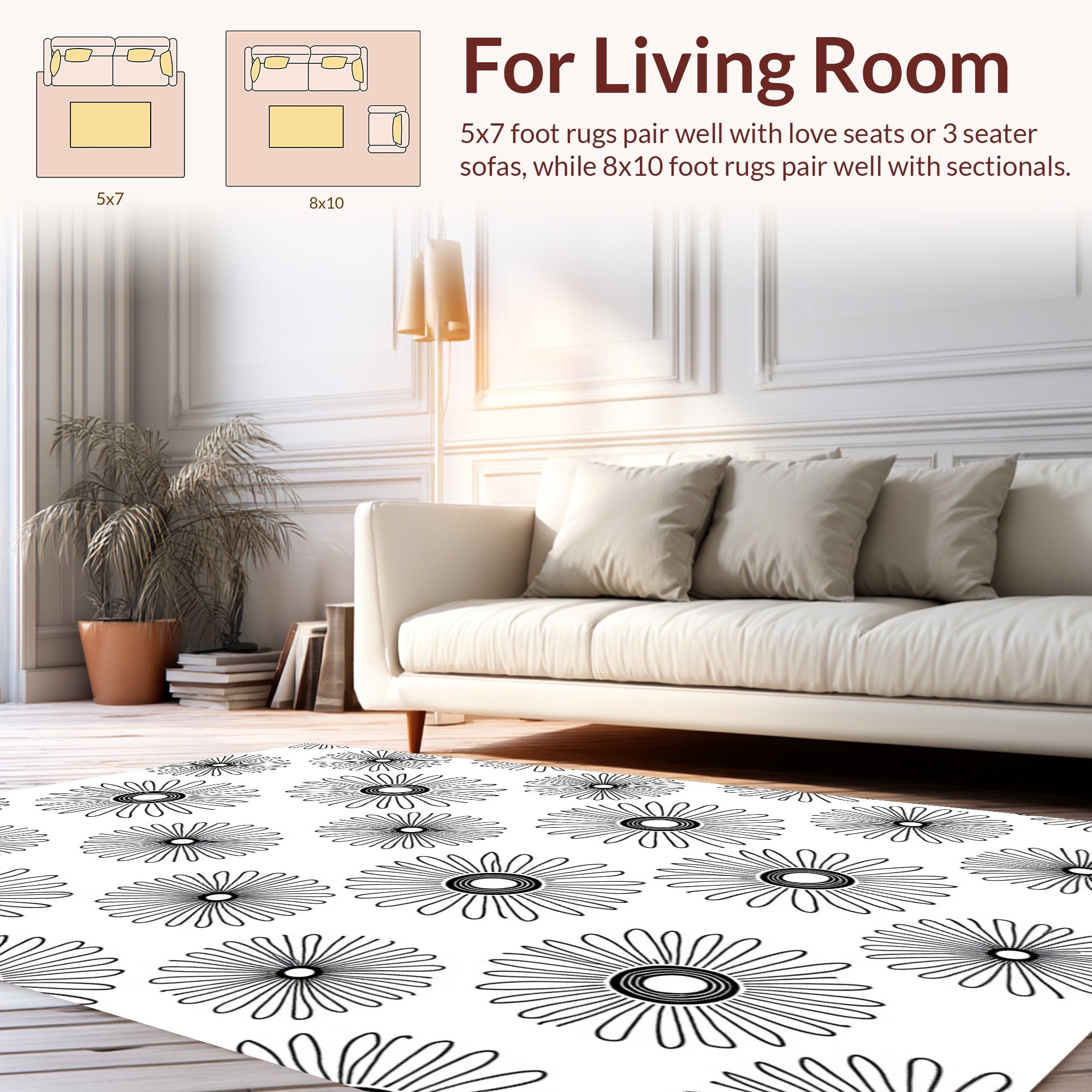 Radial Bloom Black And White Pattern Rug