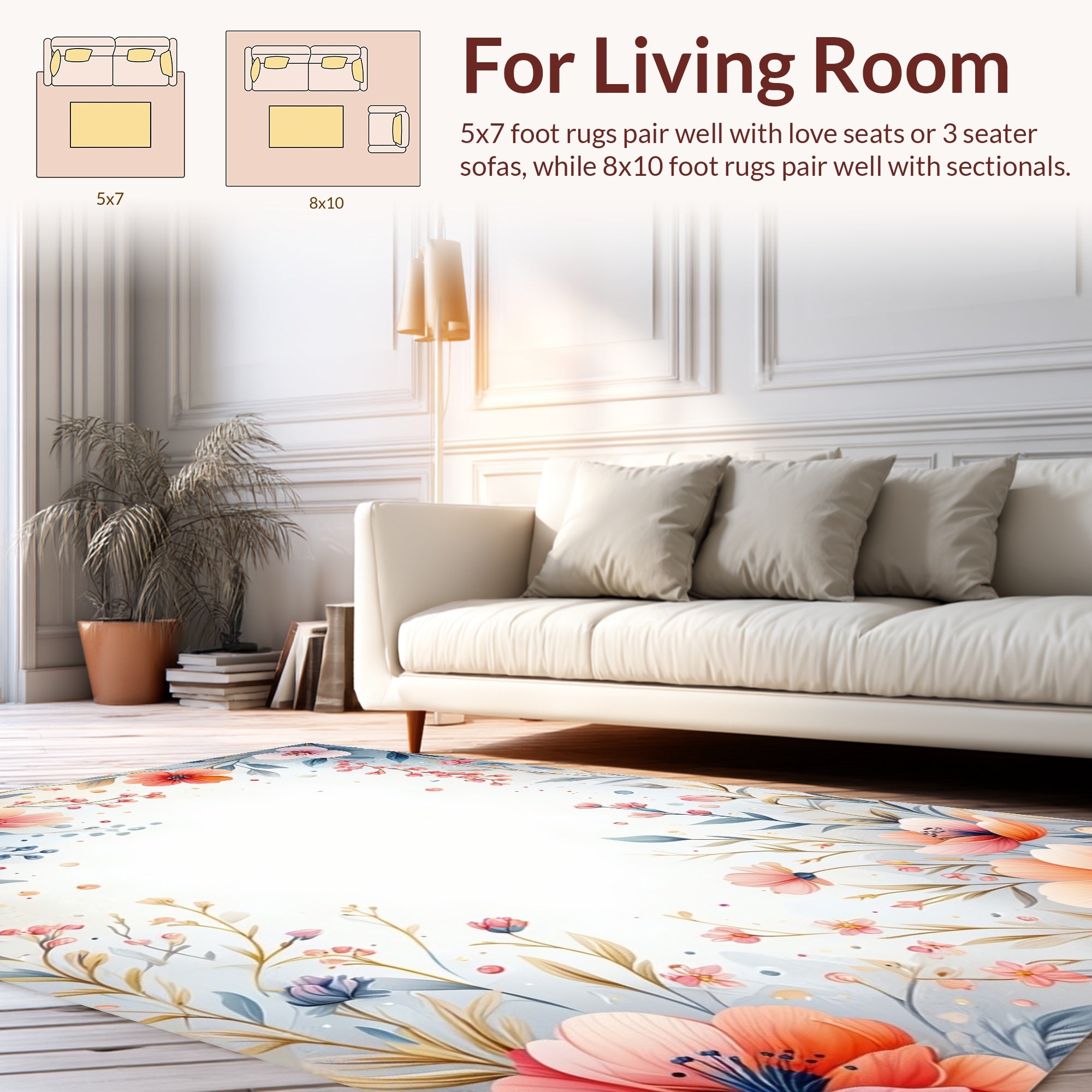 Pastel Floral Border with Delicate Blooms Rug