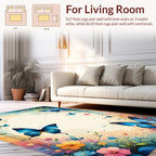 Bright Blue Butterflies Floral Garden Rug