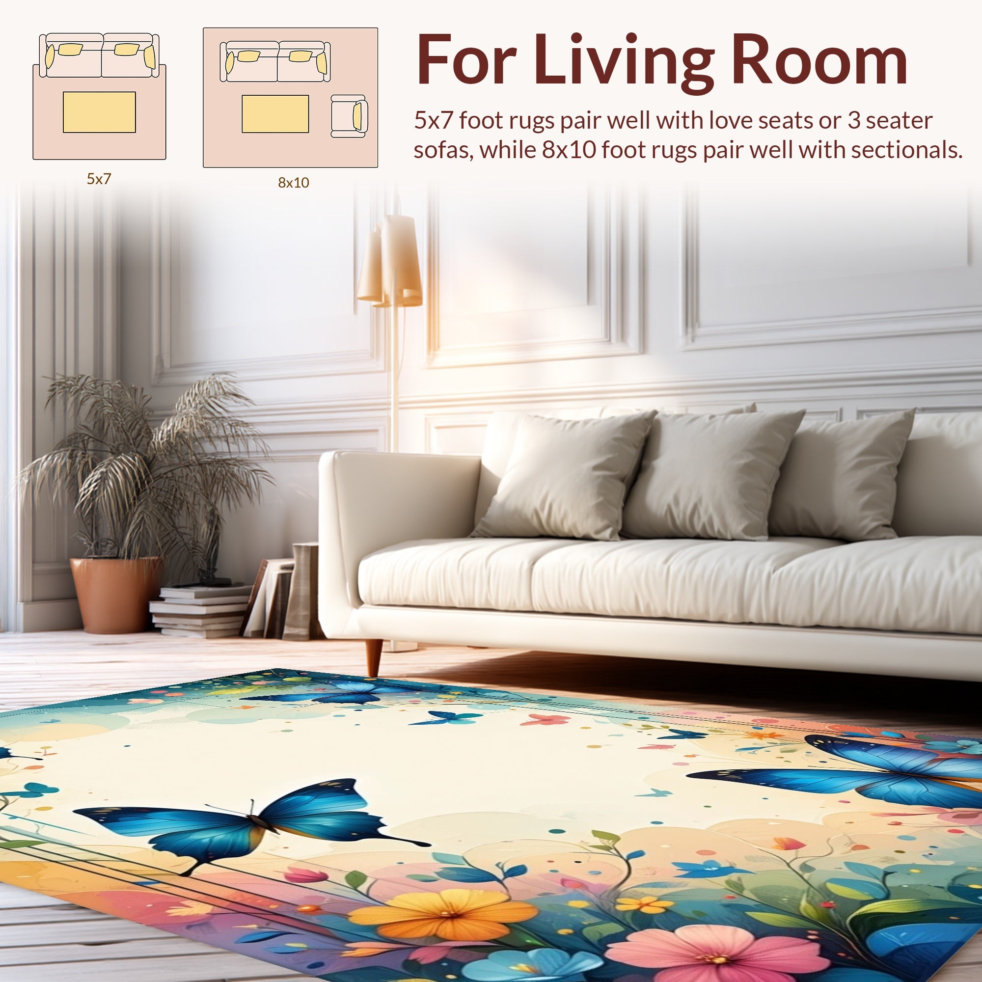 Bright Blue Butterflies Floral Garden Rug