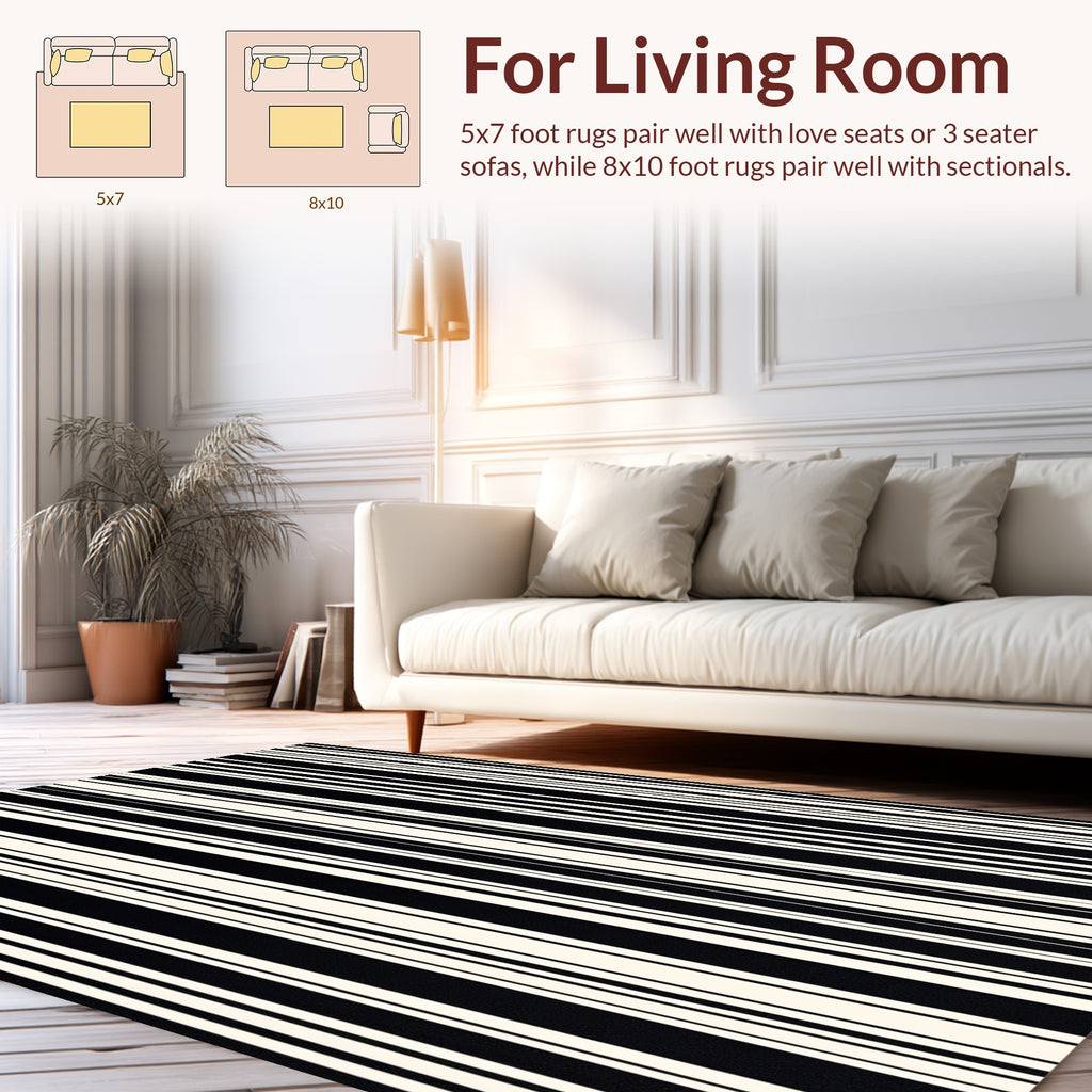 Vertical Stripe Black Cream Pattern Rug