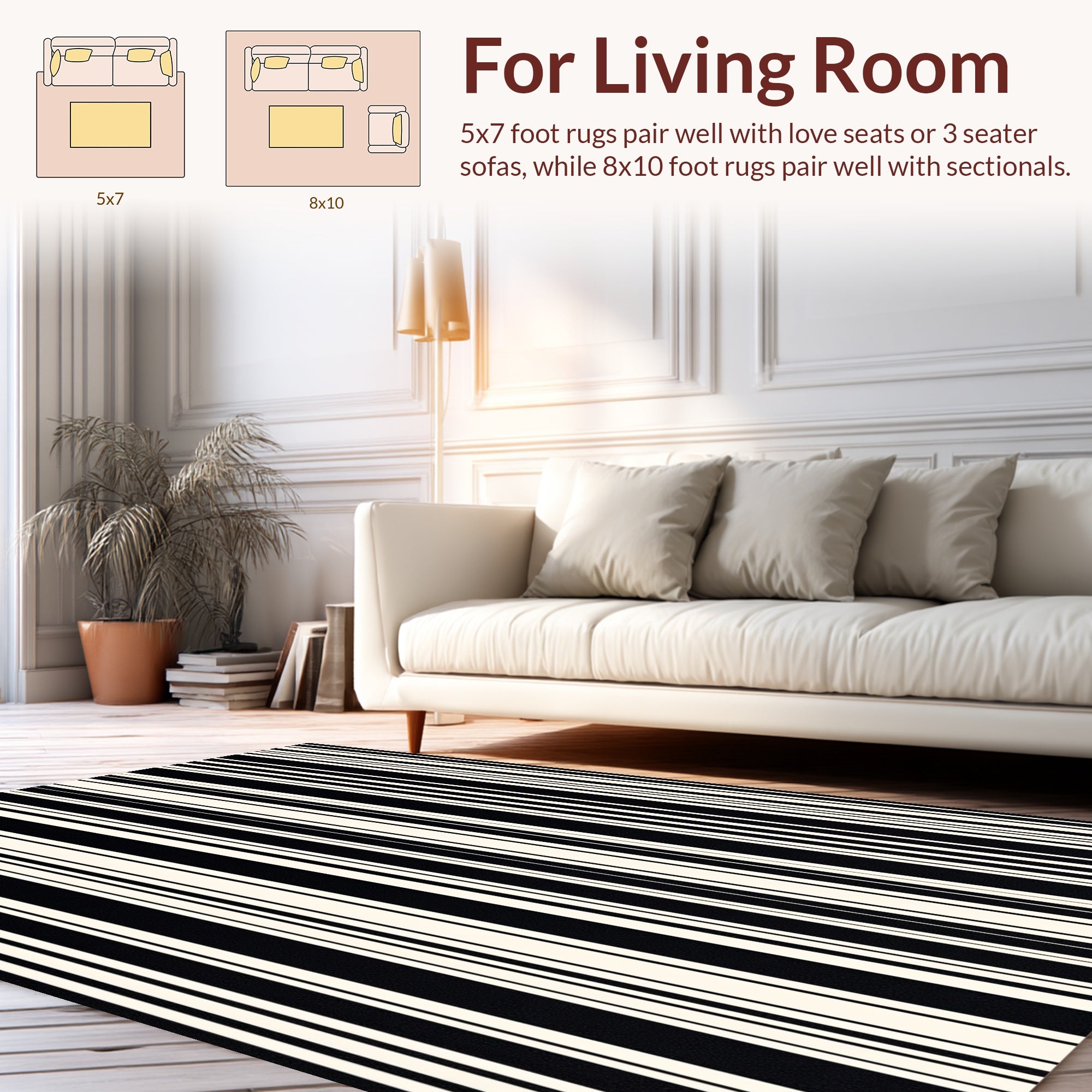 Vertical Stripe Black Cream Pattern Rug