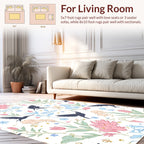 Floral Birds and Pastel Blossoms Pattern Rug