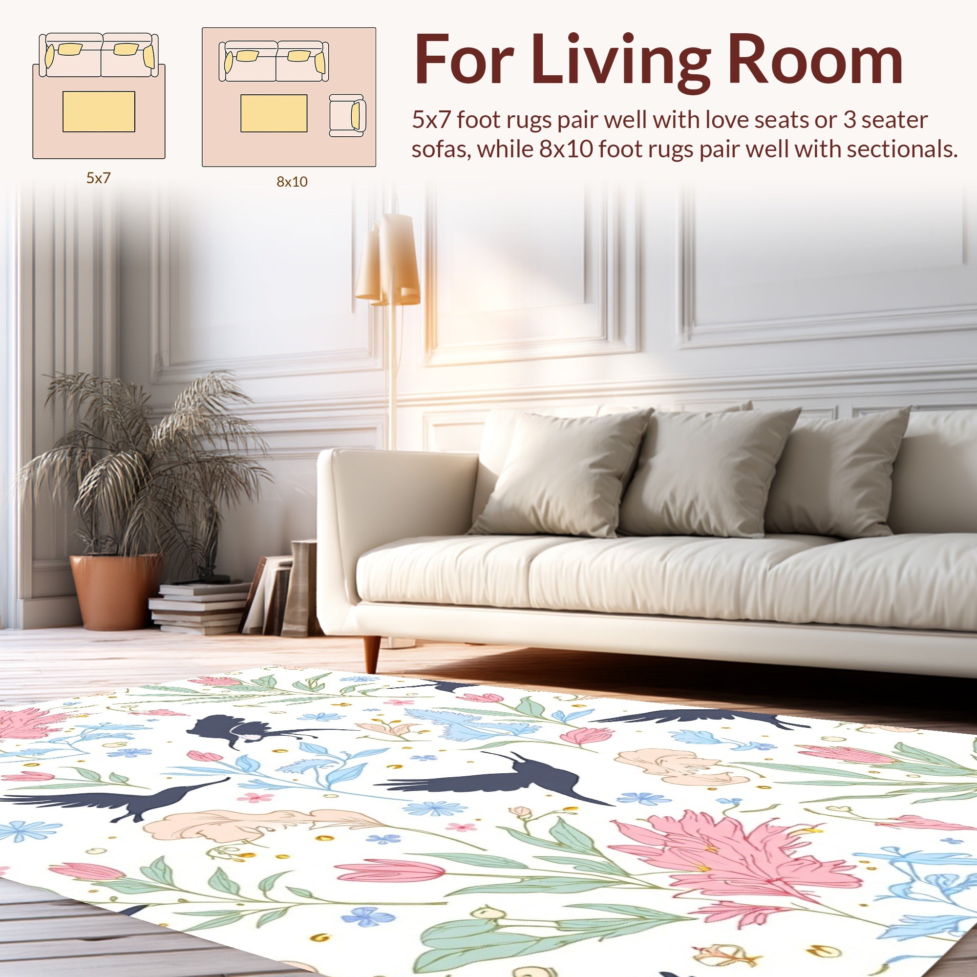 Floral Birds and Pastel Blossoms Pattern Rug