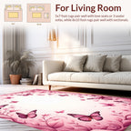 Whimsical Pink Butterfly Floral Design Rug