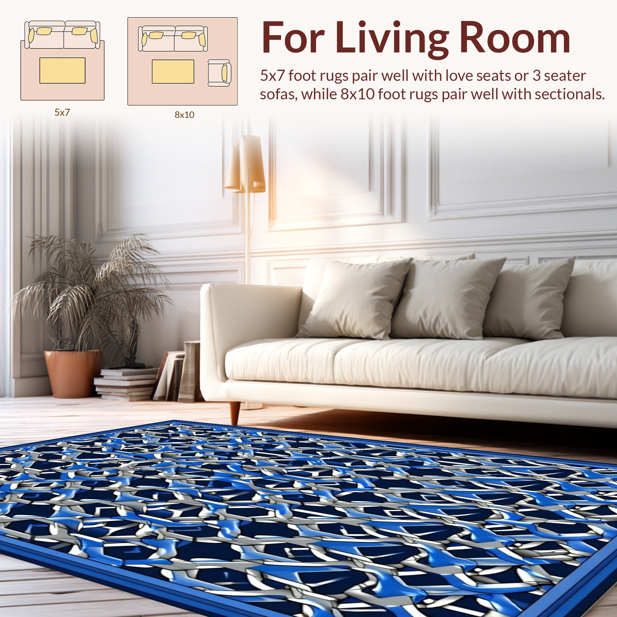 Abstract Blue 3D Geometric Pattern Rug