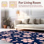 Pink Floral Vines Dark Blue Rug