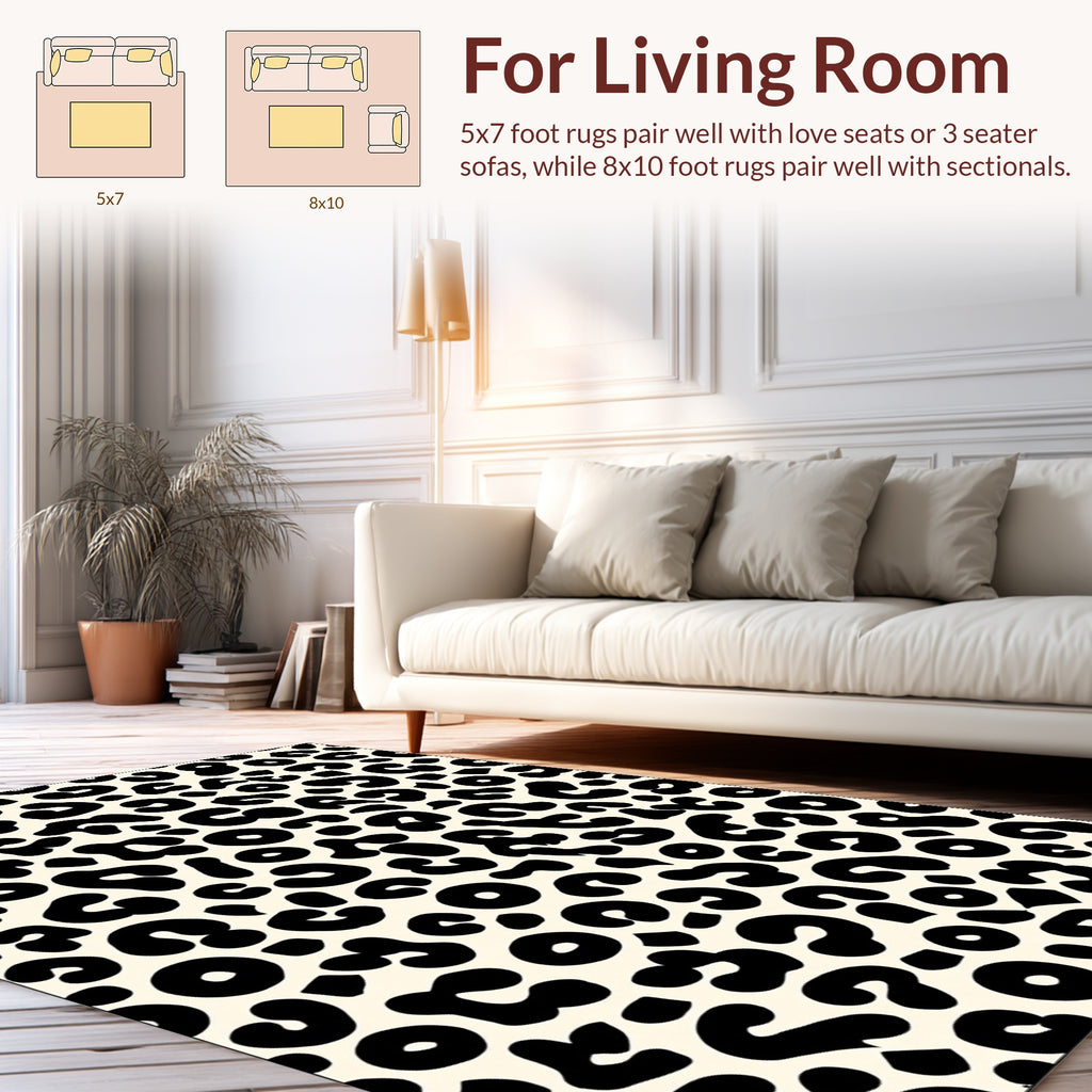 Bold Black Leopard Print Design Rug