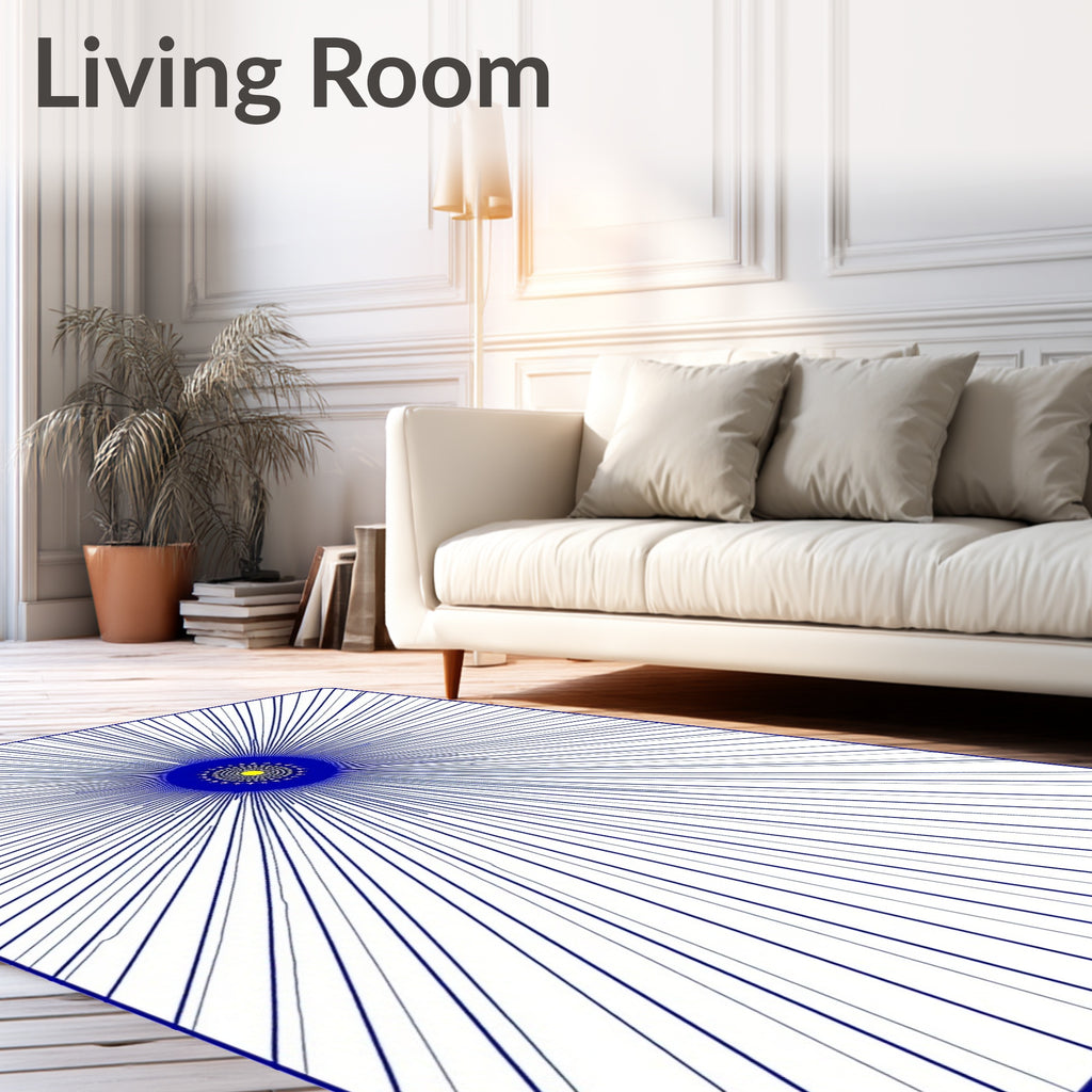 Abstract Sunburst Blue Yellow Radiating Rug