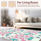 Pink Teal Floral Symmetry Pattern Rug
