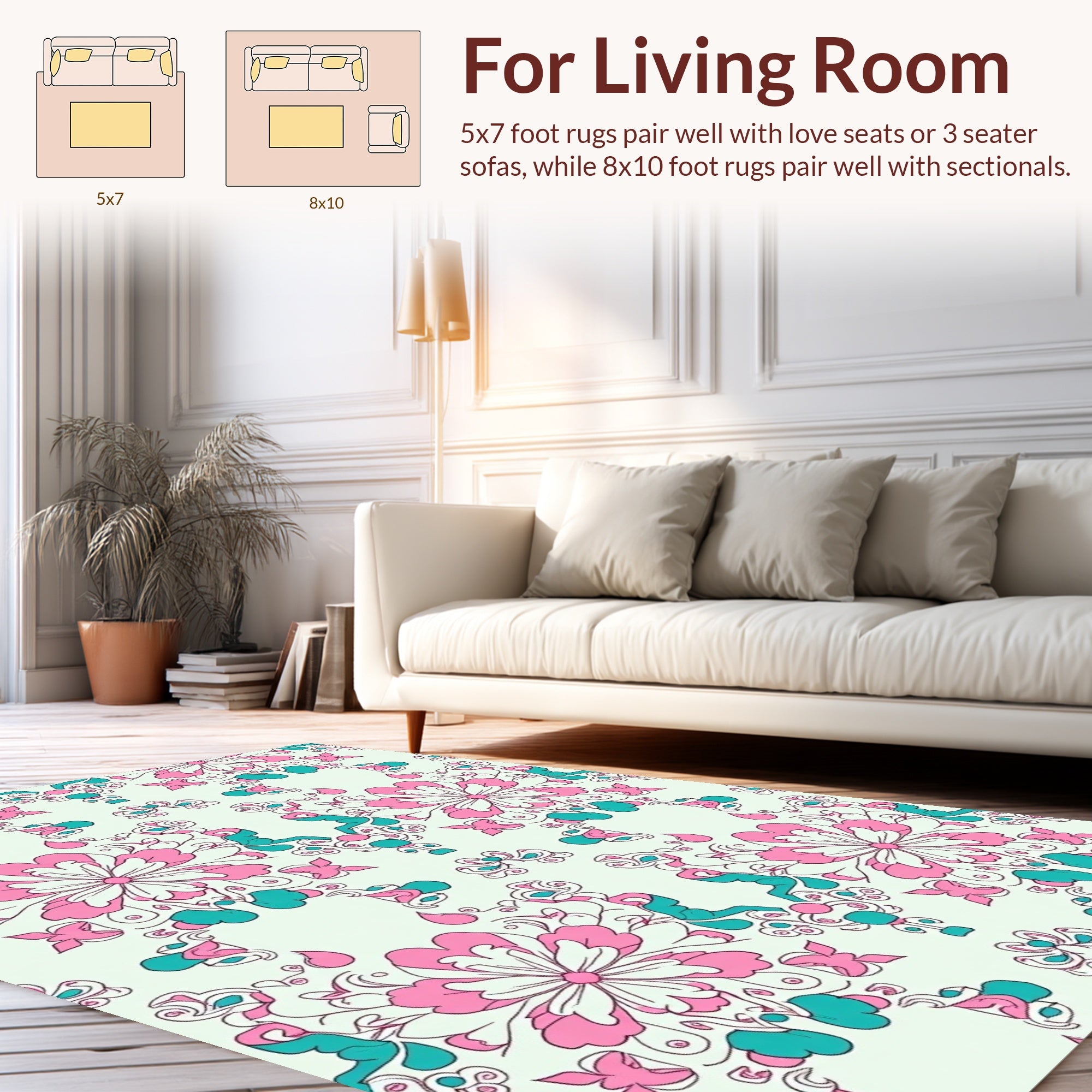 Pink Teal Floral Symmetry Pattern Rug