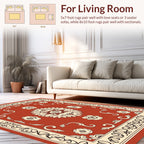 Terracotta Floral Scroll Detailed Pattern Rug