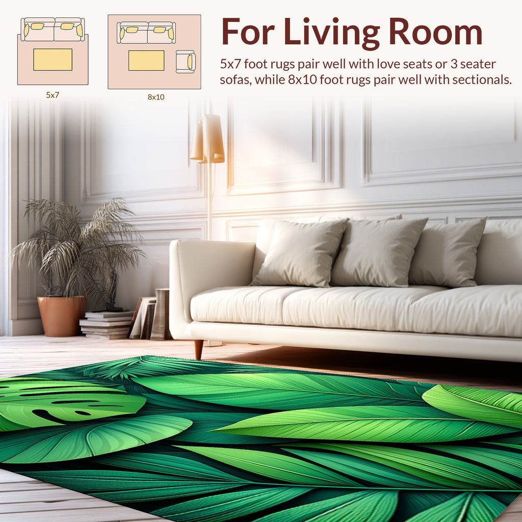 Lush Tropical Leaf Pattern Rug