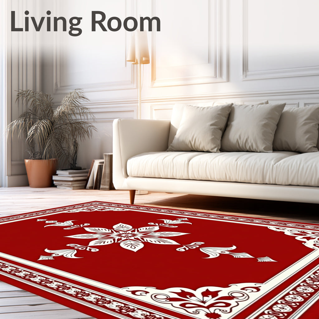 Rich Red Ivory Floral Symmetry Rug