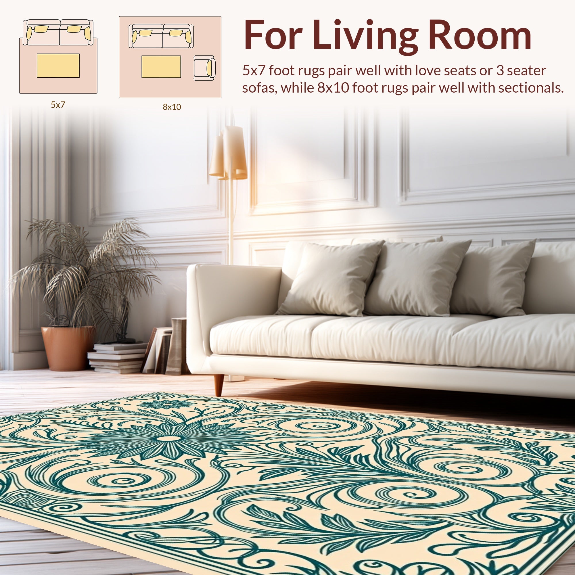 Floral Swirls Patterned Aesthetic Rug