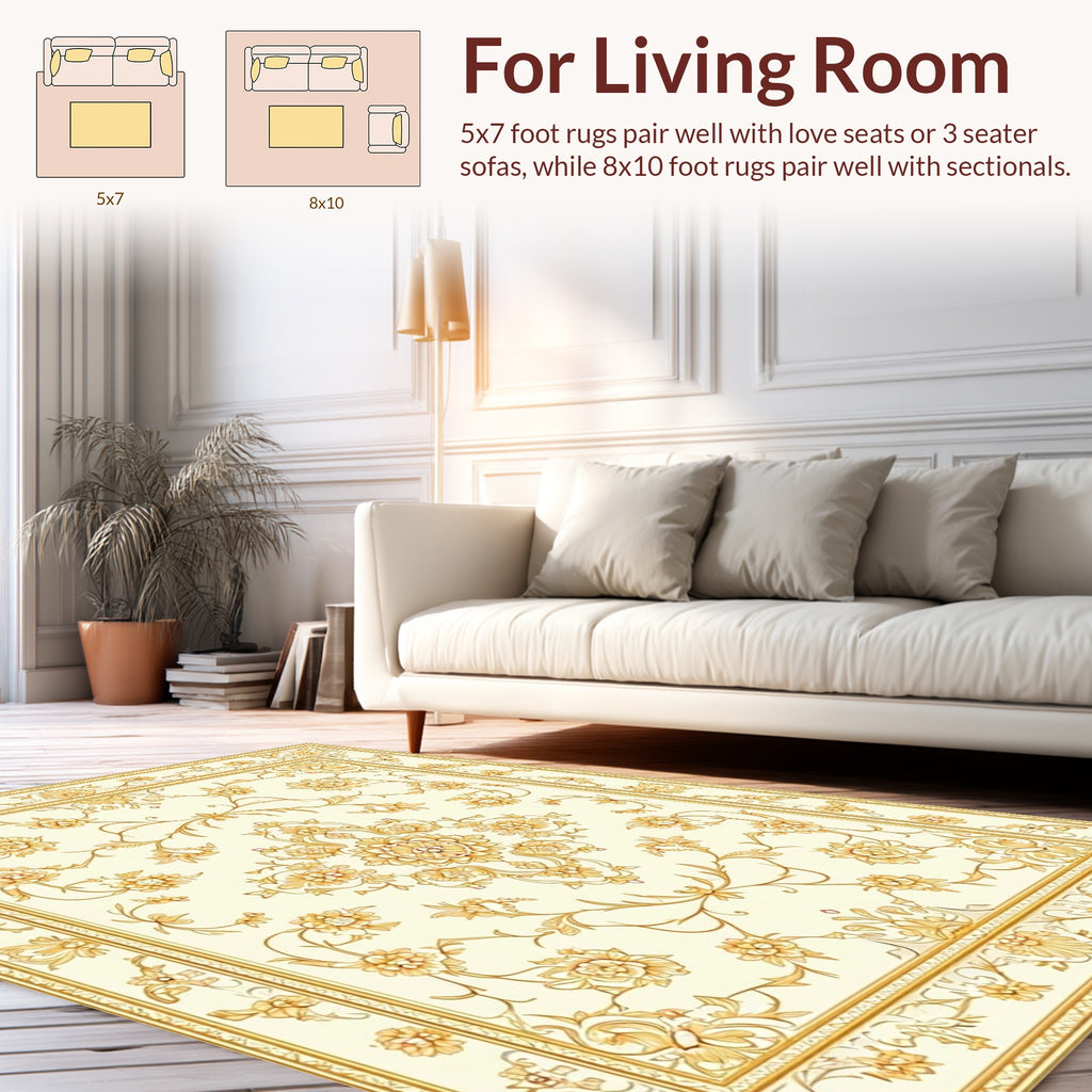 Ornate Gold Floral Pattern Rug
