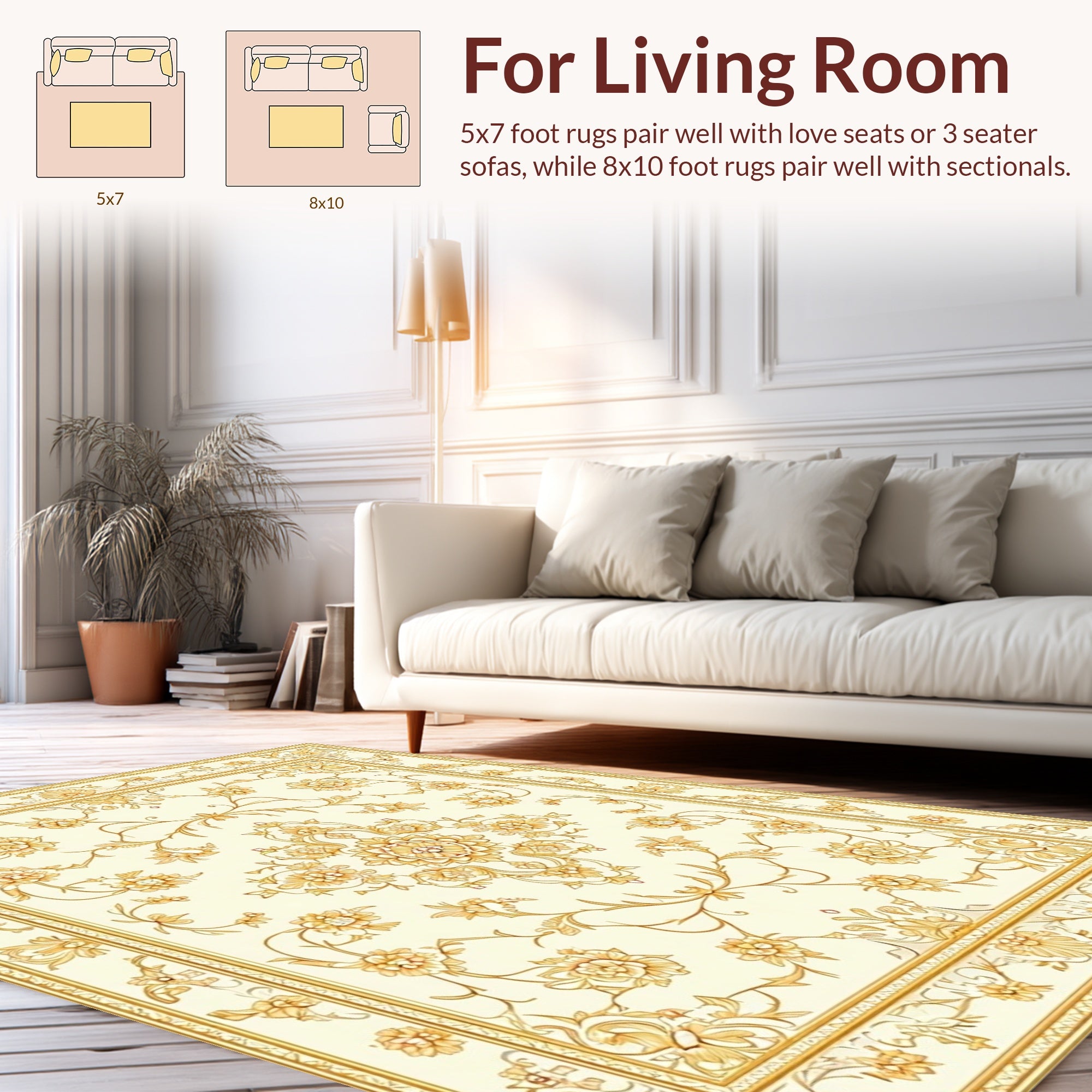 Ornate Gold Floral Pattern Rug