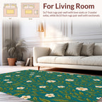 Teal Floral Botanical Vines Pattern Rug