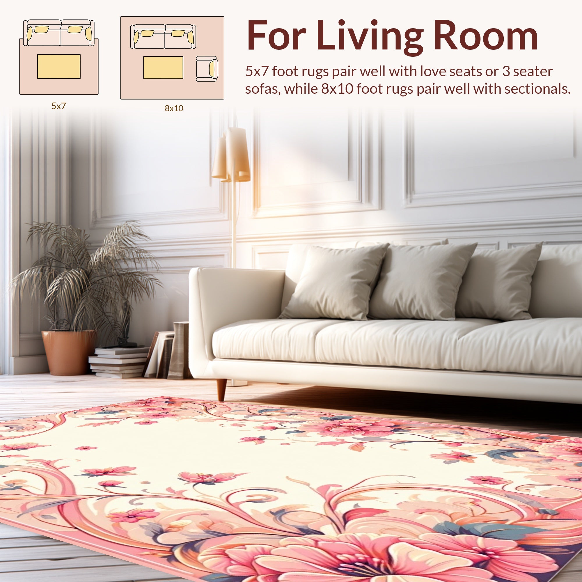 Whimsical Pink Floral Swirl Design Rug