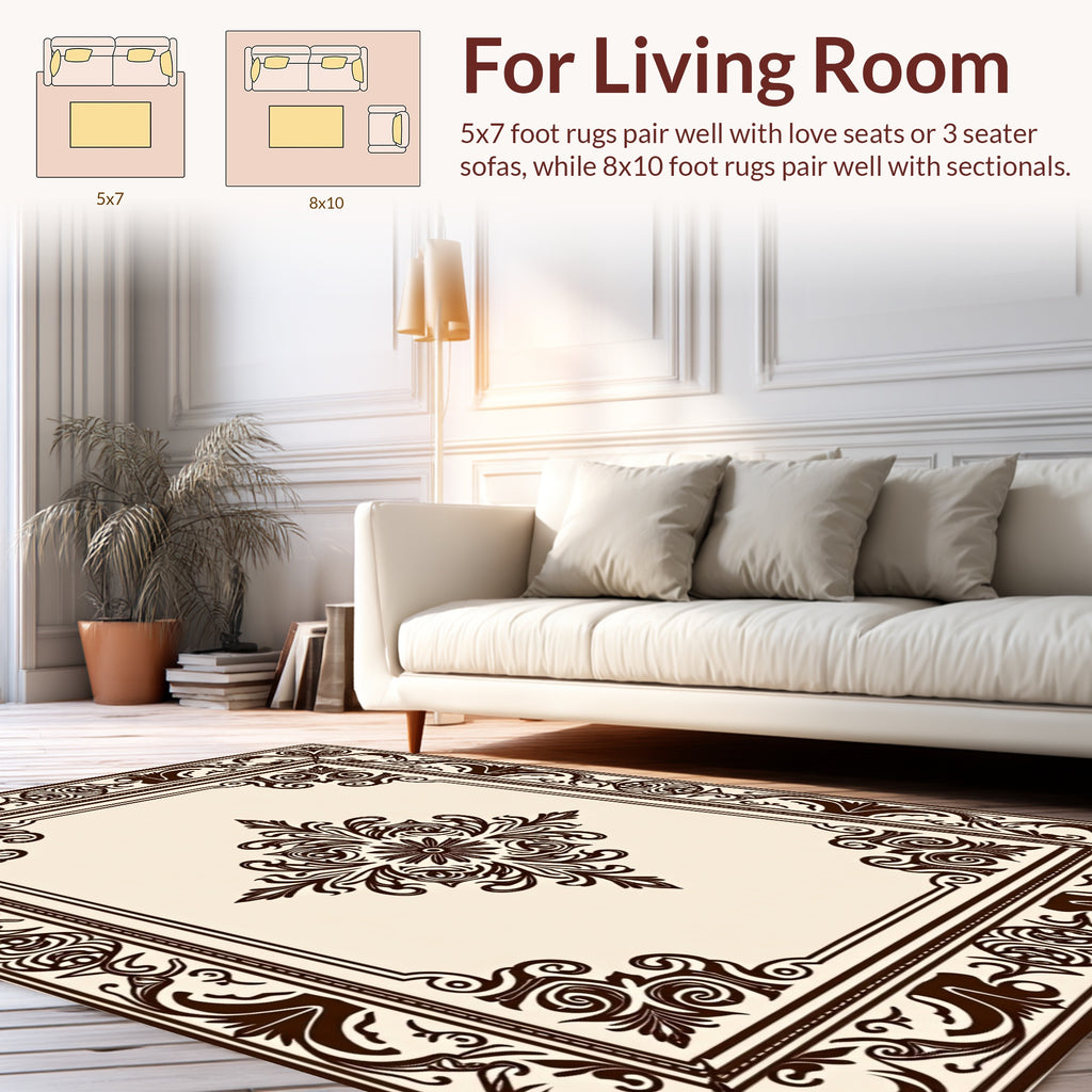 Ornate Floral Damask Scroll Pattern Rug